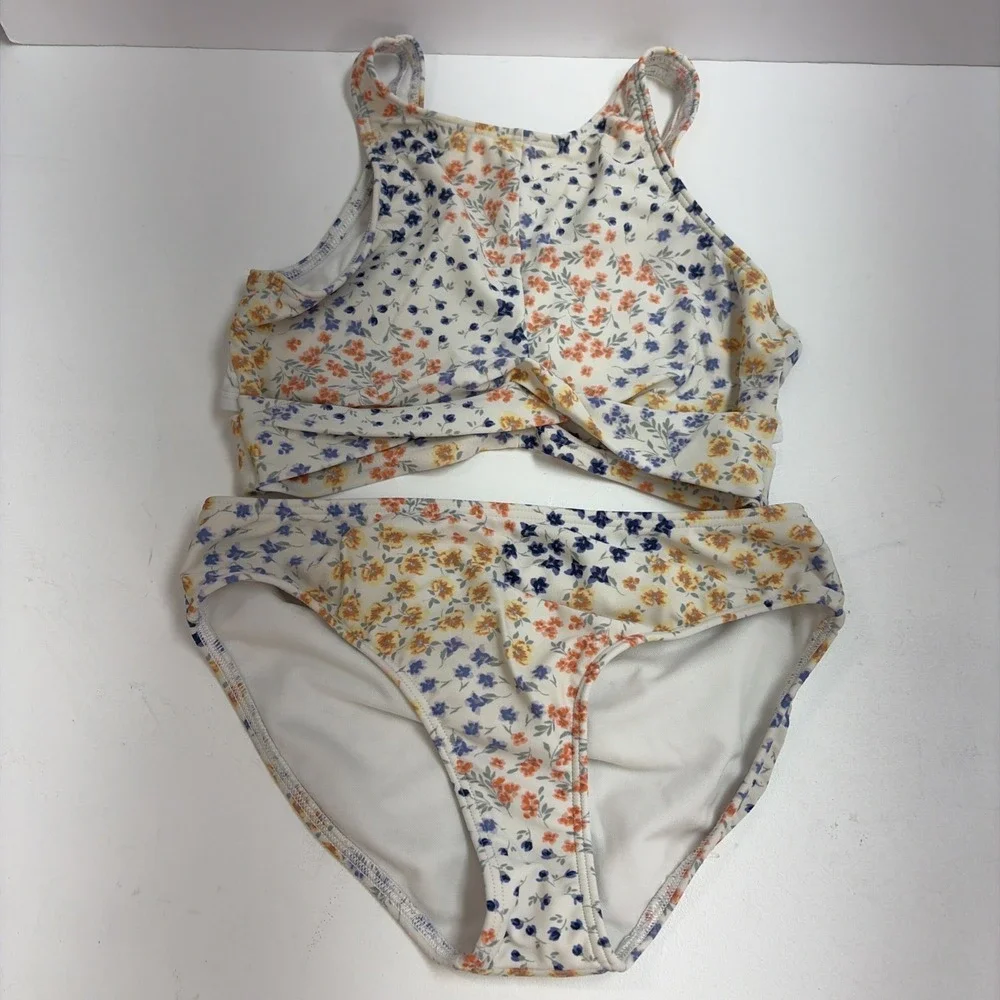 Abercrombie & Fitch Girl 11/12 Bikini White Small Pink Blue Flowers Summer Beach